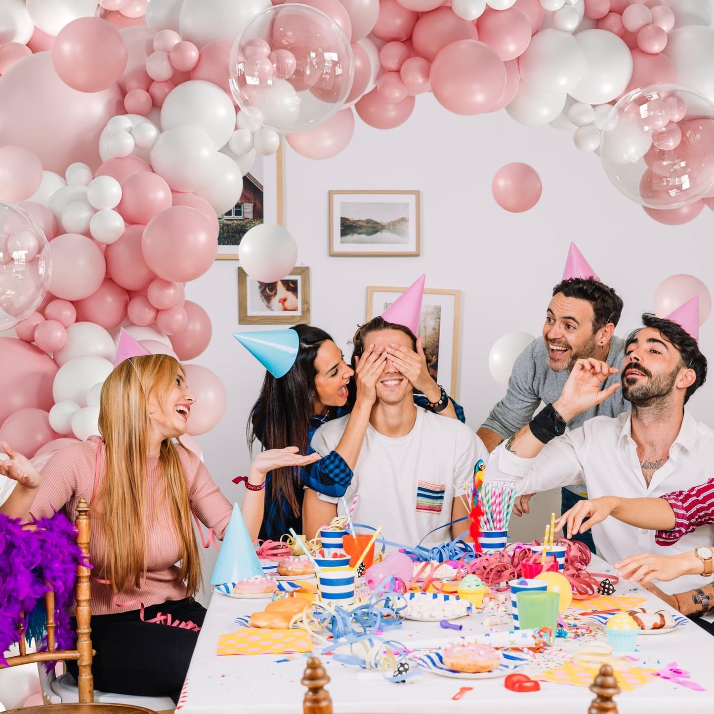Pink Balloon Arch Kit 132Pcs Pink and White Balloon Arch Garland Kit Include Light Pink White Balloons Clear Balloons for Birthday Wedding Baby Shower Anniversary Bachelorette Bridal Party Decorations