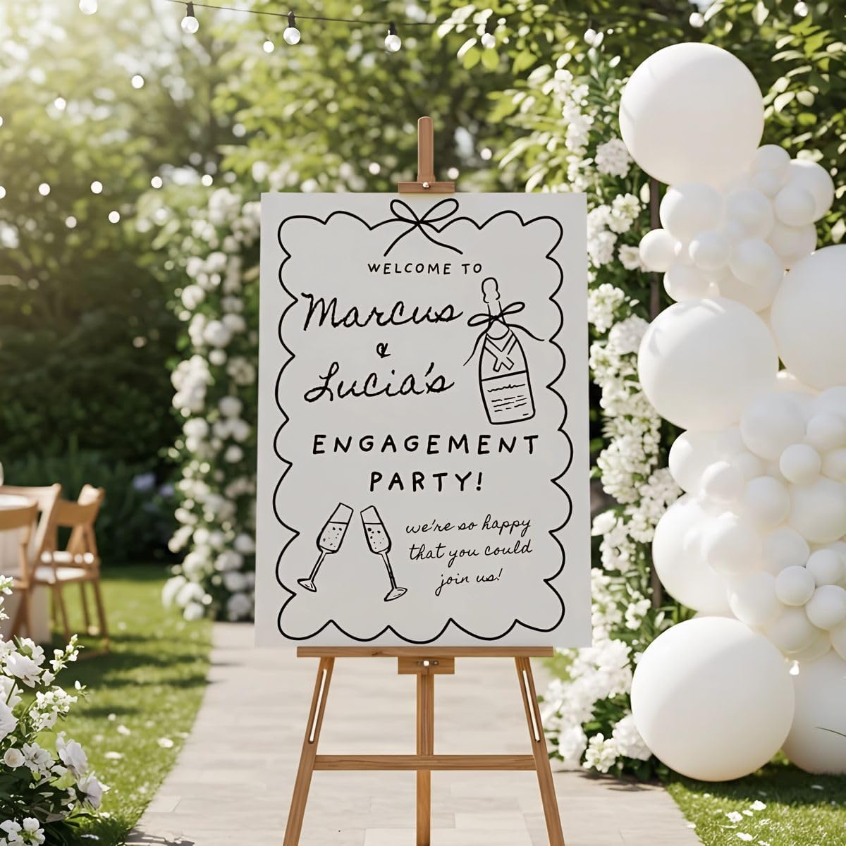 Wavy Engagement Party Sign Style Champagne Minimalist