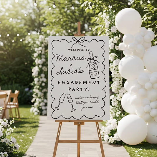 Wavy Engagement Party Sign Style Champagne Minimalist