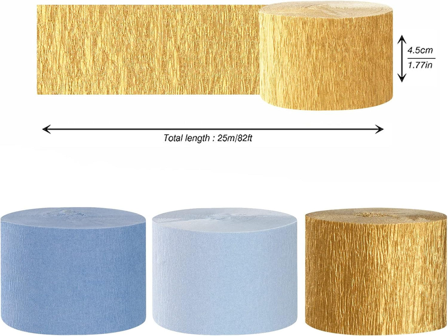 Light-Dusty Blue Gold Party-Decorations Streamers - 9 Rolls Birthday Baby Bridal Shower Wedding Crepe Tissue Paper Streamer Bachelorette Engagement Garland Decor Panduola