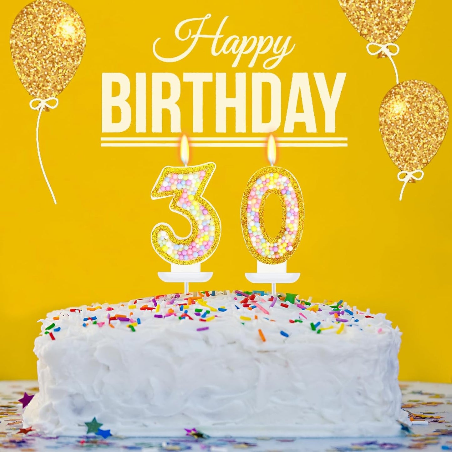 30th Birthday Candle for Cake, Colorful Macaron Numeral Candles for Women/Men, Birthday Party Cake Decorations, Golden Cake Topper for Birthday Party Supplies (Number 30)