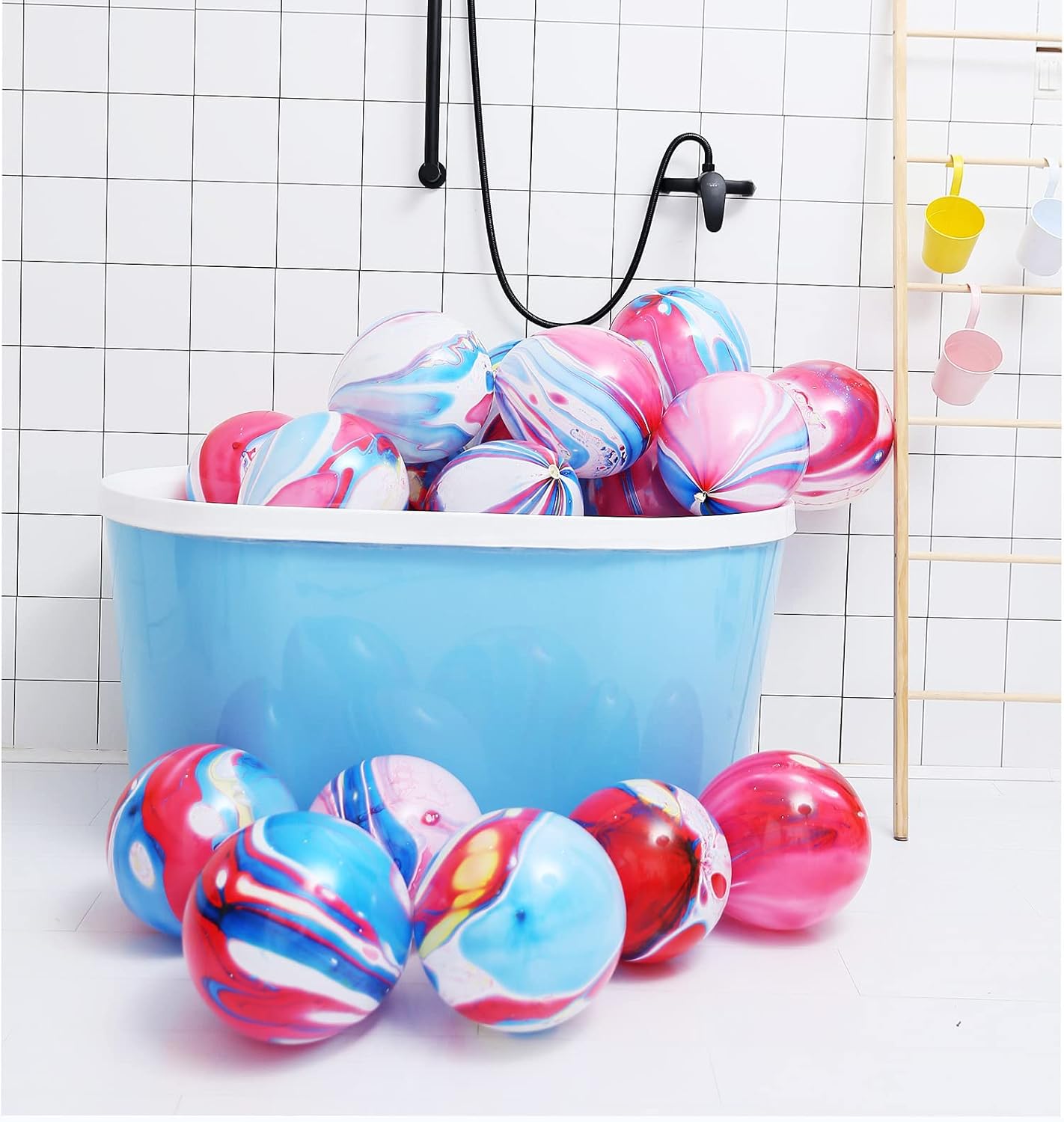 Rainbow Tie Dye Balloons - 50 PCS 12 Inch Marble Agate Latex Swirl Hippie Party Balloons for Tie Dye & Christmas Birthdays