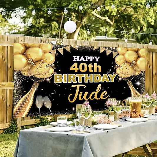 Generic Personalized Happy Birthday Banner, Customized With Name, Indoor And Outdoor Use, Gold, 12x24 inches
