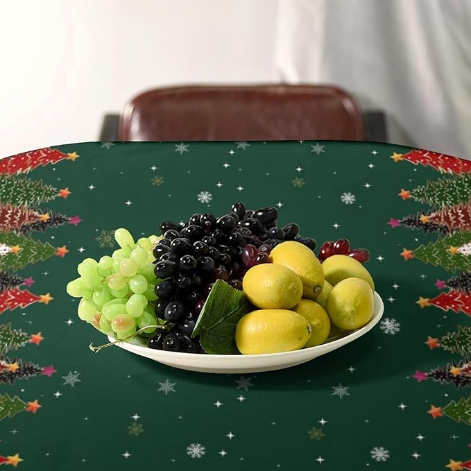 YCness Christmas Tablecloth Christmas Trees Colorful Red White Black Green Table Cover Washable Seasonal Table Decor for Party Picnic Dinner 60x110 Inch Rectangle