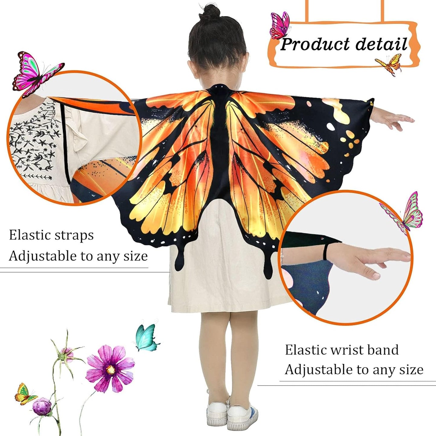 Kids Butterfly-Wings Costume for Girls Fairy-Wings Toddler-Dress-Up Headband-Mask Butterfly Toys Party Favors Gifts