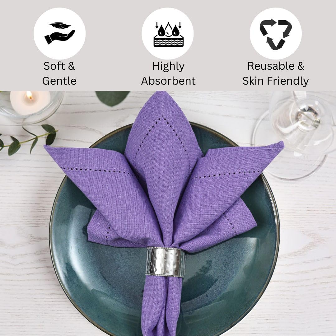 Hemstitch Dinner Napkins 100% Cotton Set of 12 - for Dining Weddings Parties Holidays Easter Everyday Use - Soft Durable Washable Table Napkins - 18x18 Inch Cloth Napkins Lavender/Purple