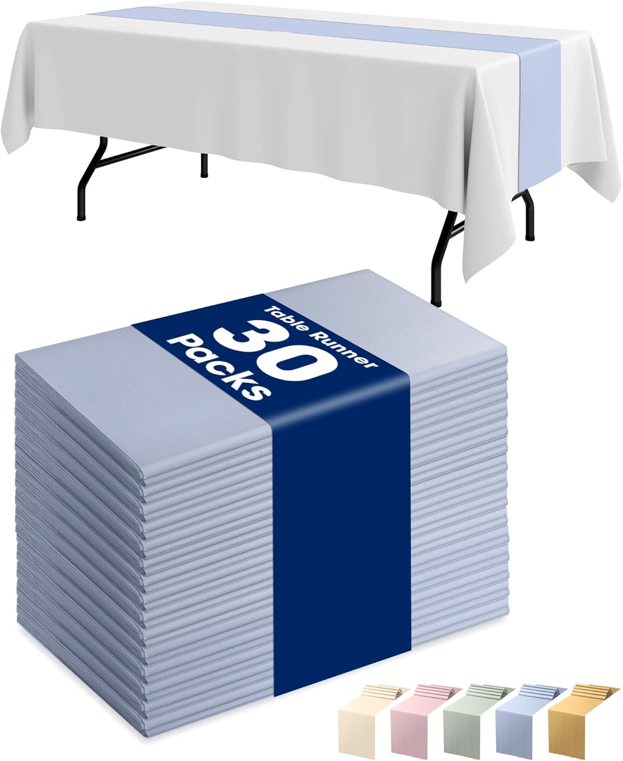 Pureegg Dusty Blue Plastic Table Runners - 30 Pack, 14'' x 108'', Water Resistant & Disposable Centerpiece Decorations for Table Cloth, Wedding, Birthday, Holiday, Baby Shower, Party, Home Decor