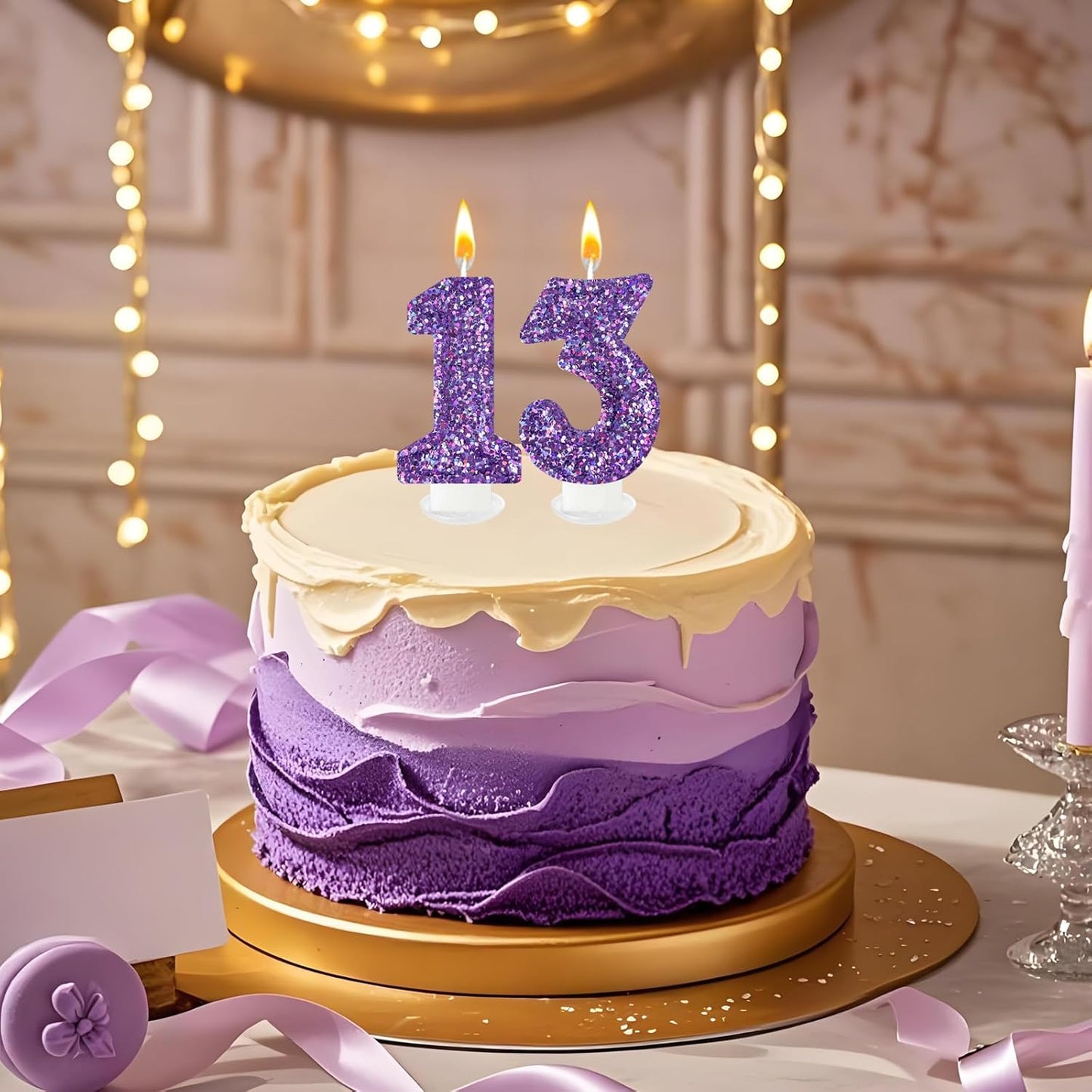 Birthday Number Candles, Glitter Number Candle Cake Decorations with Sequins, Cupcake Decorations for Girls, Women, Party Anniversary Celebrations (Number 3, Purple)