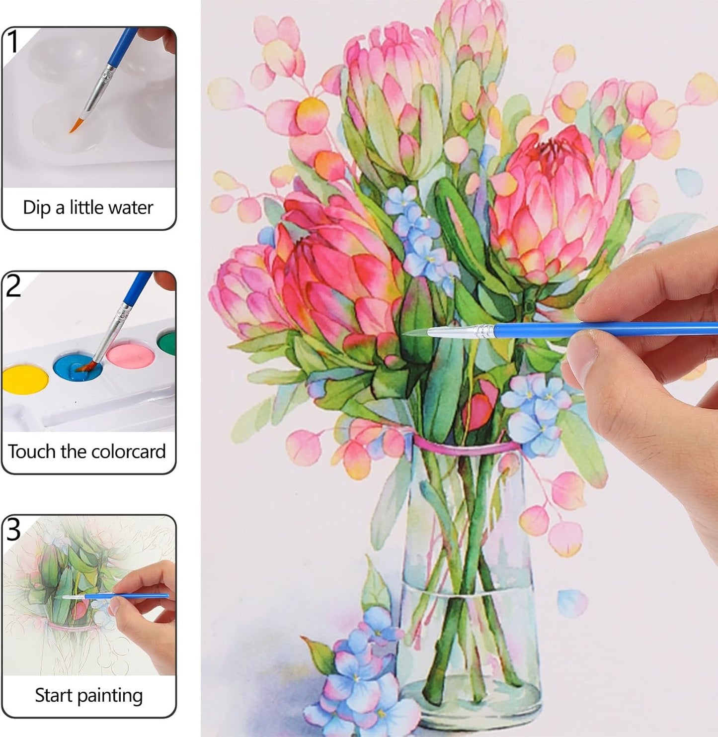 3 Pack Flowers Watercolor Coloring Books for Adult Teenager Watercolor Paint Book Water Color Paint Sets for Kids Coloring Books for Women Water Colors Paint Kids Pocket Hand Book Stocking Goodie Bag