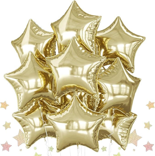 Gold Star Foil Balloons, 10PCS Light Gold Foil Stars Shape Balloon, 18 Inch Metallic Gold Balloons for Helium Pentagram Balloon for Birthday, Wedding, Graduation, Baby Shower Party Decorations