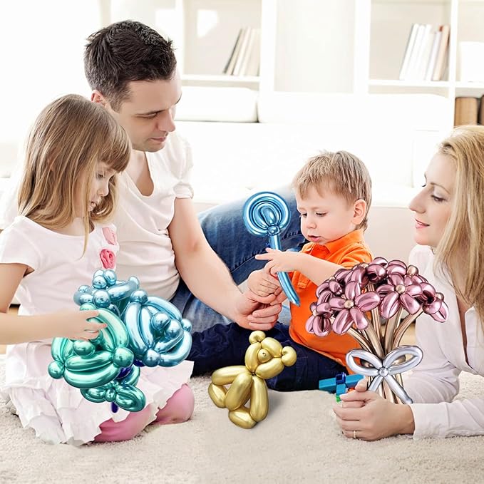 100 Pcs 260Q Balloons Kit with Pump - Kids Premium Latex Twisting Long Balloons to Make Animals Flowers, Metallic Assorted Balloons for Party Boys Girls Christmas Birthday Gifts Clowns Wedding Decor
