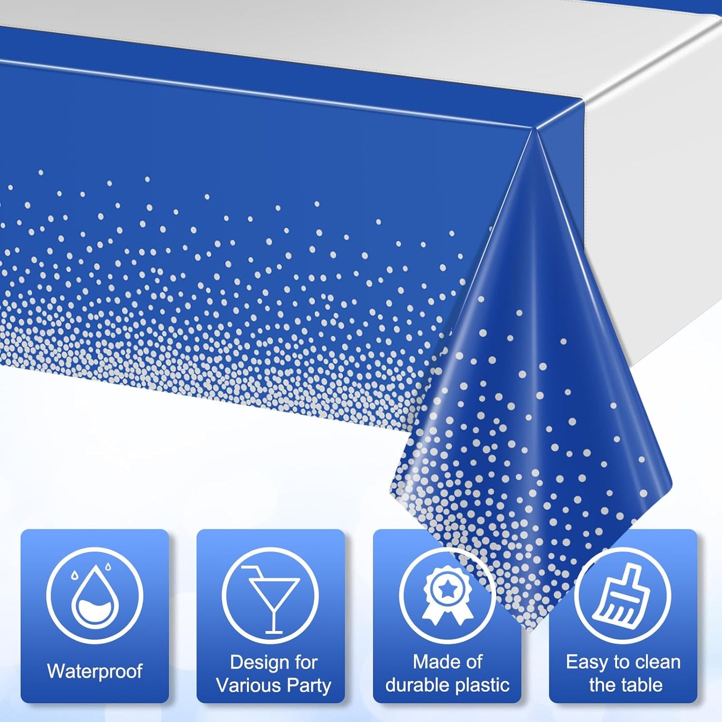 6Pcs Blue and Silver Tablecloth Party Decorations,Plastic Royal Blue Table Cloth Printed Silver Table Runner Disposable Rectangle Cover for Anniversary Wedding Graduation 2025 Party,54 x108 Inch