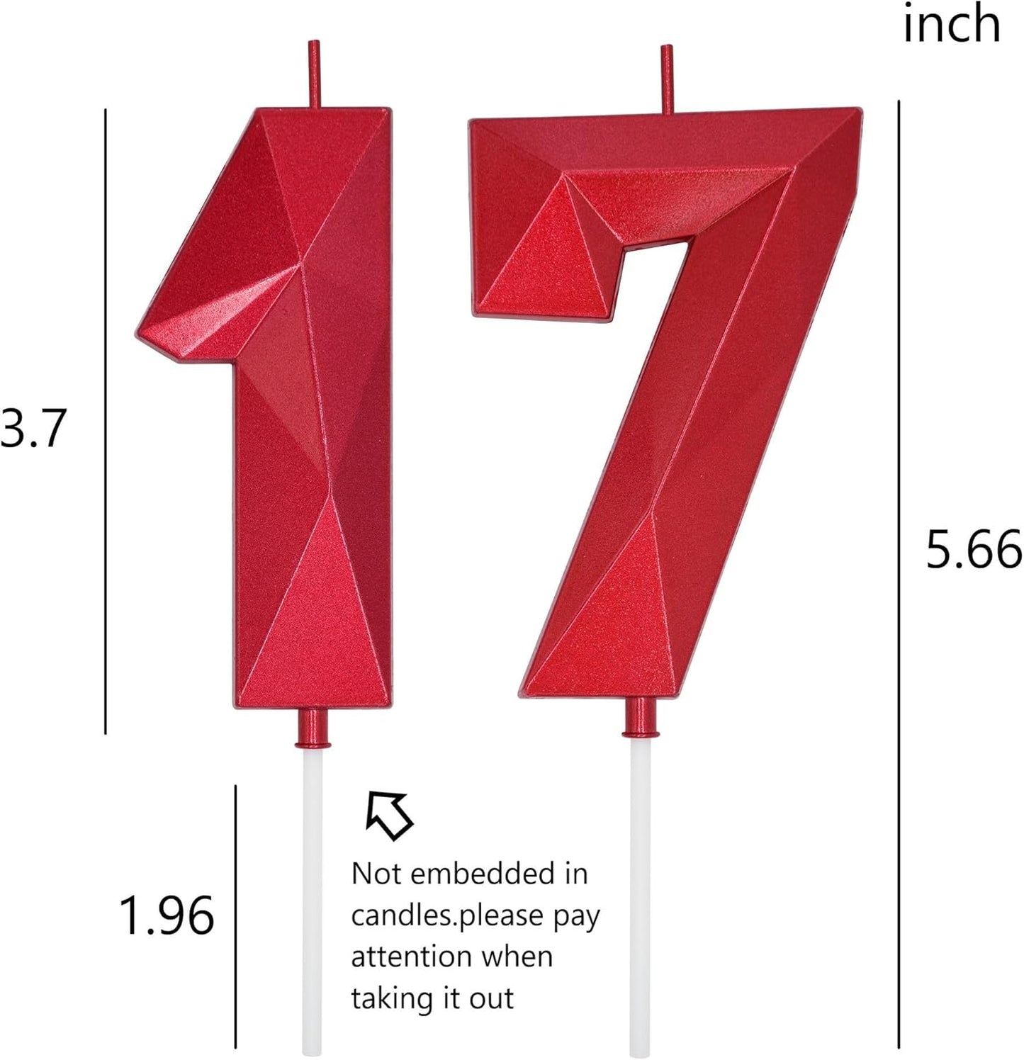 DERVENTA Birthday Candles Big Numbers 3D Red 3.7 inch Party Cake Topper 1 Piece (Number 17 Red)