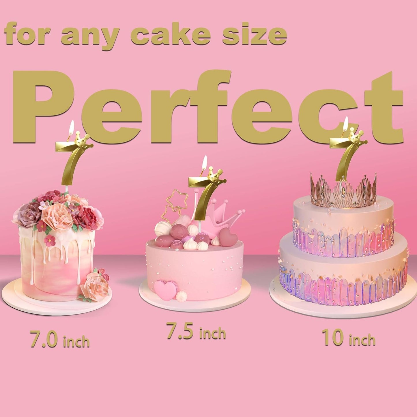 The Number 7 Gold Birthday Candles for Cake is Beautiful Number Candles for 7th Birthday Decorations for Boys and Girls (Gold-7, Crown)