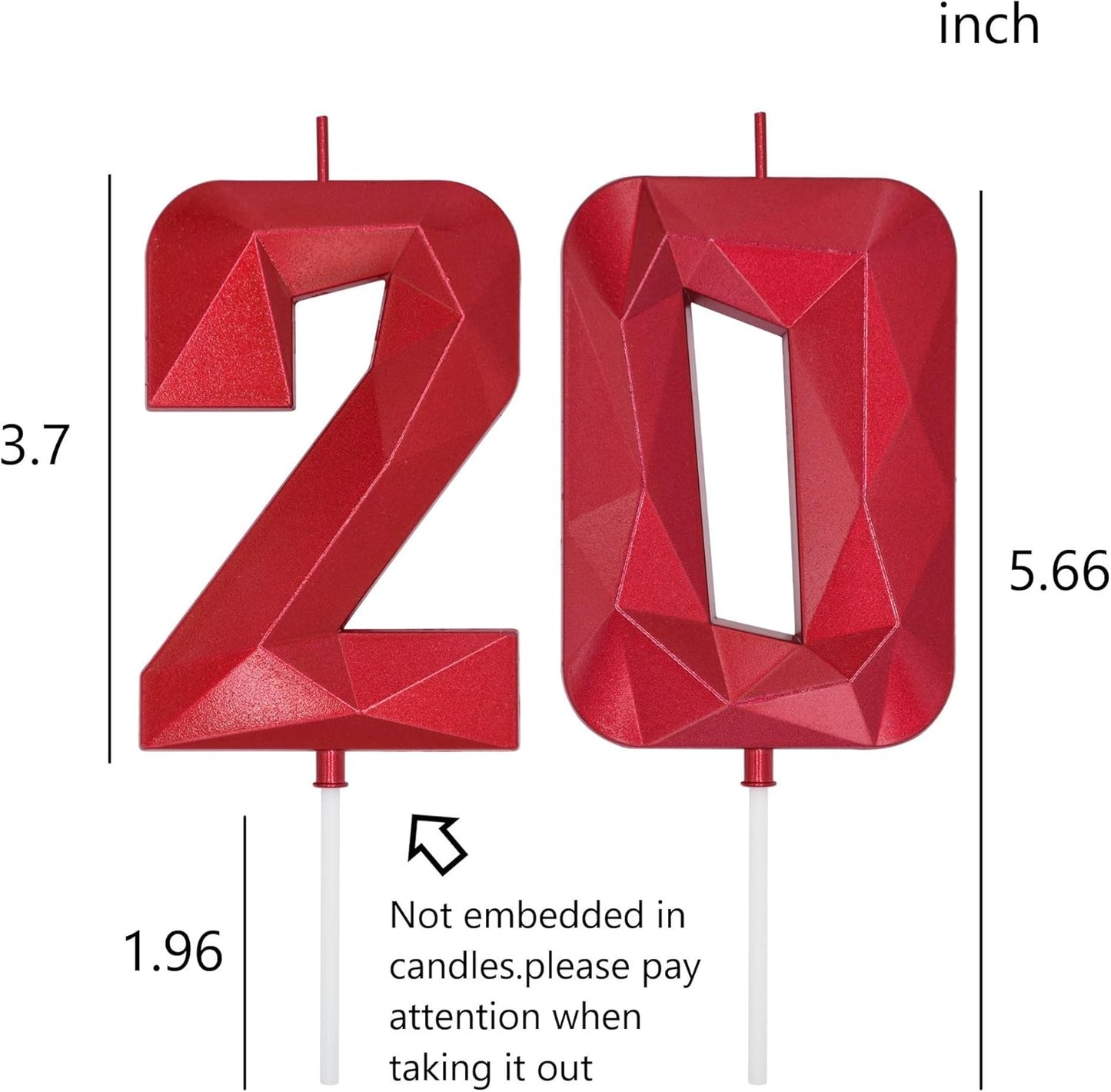 DERVENTA Large Birthday Candle Number 3D Red 3.7 inch Party Celebration Anniversary Decoration Cake Topper 1 Piece (Number 20 Red)