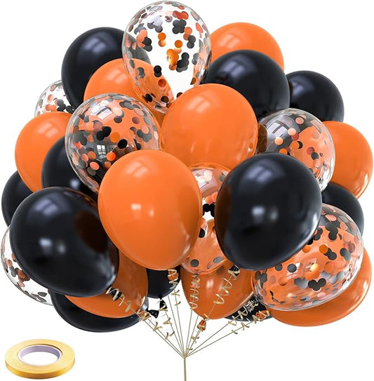 Halloween Balloons Orange Black Decorations Kelfara 60Pcs 12inch Matte Black Orange Latex Confetti Balloon for Celebration Trick or Treat Party Spooky Ghost Party Bar Anniversary Graduation