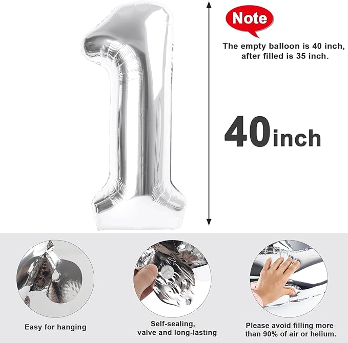 40 Inch Balloon Number 12, Silver Large Number Balloons Birthday Gift for 12 21 Years Old, Maylar Balloon Decorations for Wedding Engagement Graduations Memorial Day's