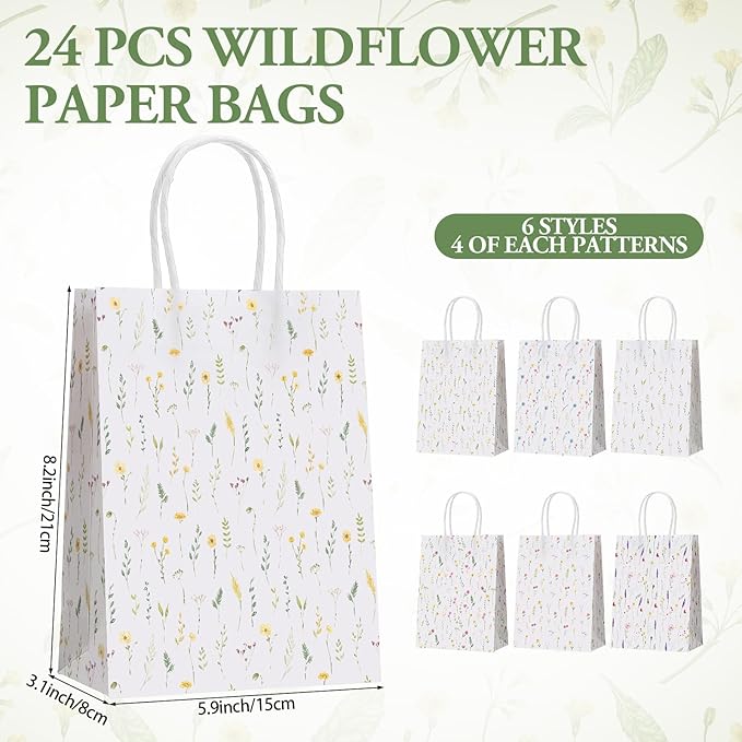 Resholder 30 Pcs Wildflower Paper Gift Bags with Handles Spring Floral Party Favor Bags Colorful Flower Goodie Gift Candy Treat Pouches for Wedding Bridal Shower Baby Shower Birthday Spring Tea Party