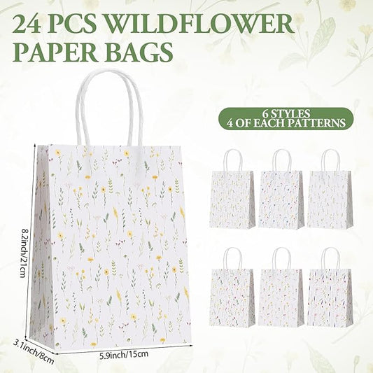 Resholder 30 Pcs Wildflower Paper Gift Bags with Handles Spring Floral Party Favor Bags Colorful Flower Goodie Gift Candy Treat Pouches for Wedding Bridal Shower Baby Shower Birthday Spring Tea Party