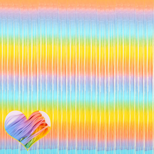 4 Pack Fringe Curtain Backdrop, 3.2Ft x 9.8Ft Rainbow Metallic Tinsel Foil Fringe Streamers Background for Photo Booth Birthday Wedding Baby Shower Carnival Easter Mother’s Day Party Decorations