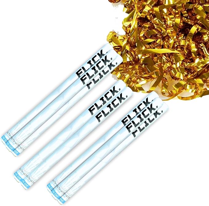 Ultimate Confetti - 8 Pack Gold Metallic Foil Streamers Confetti Wands - Handheld 14" Mylar Shinny Streamer Flick Sticks For Wedding, Birthday, Parties & Live Events - 2 Handfuls, 1.5 oz Each Stick