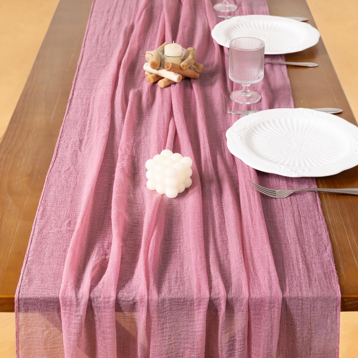 Socomi Cheesecloth Table Runner Mauve Fall Thanksgiving Gauze 120 Inch Rustic Boho Cheese Cloth Runner for Wedding Party Baby Bridal Shower Centerpiece Decoration Holiday Home Decorations