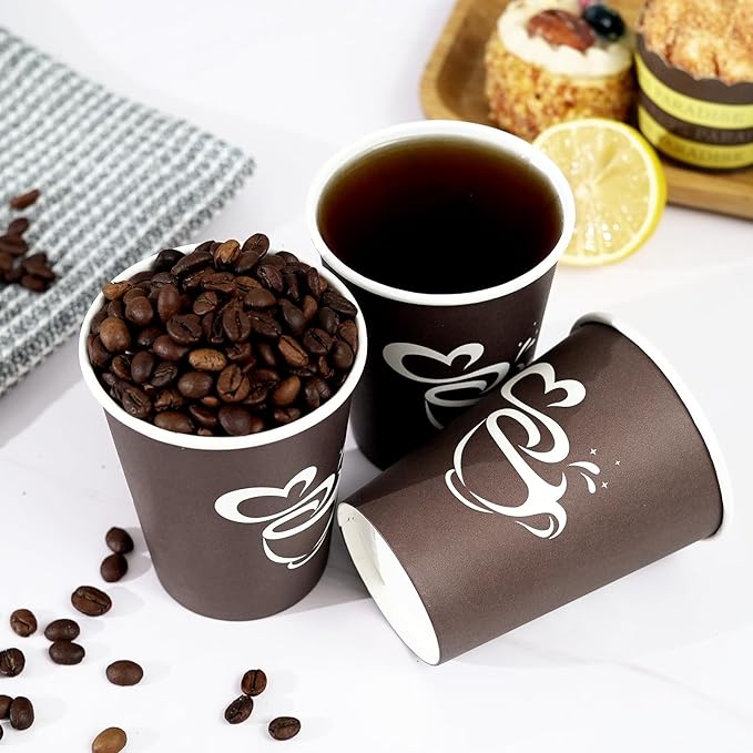 400 Count 8 oz Paper Coffee Cups, Disposable Drinking Cups for Hot or Cold Beverage, 8 ounce Brown Coffee Cups for Party, Business, Travel, Picnic