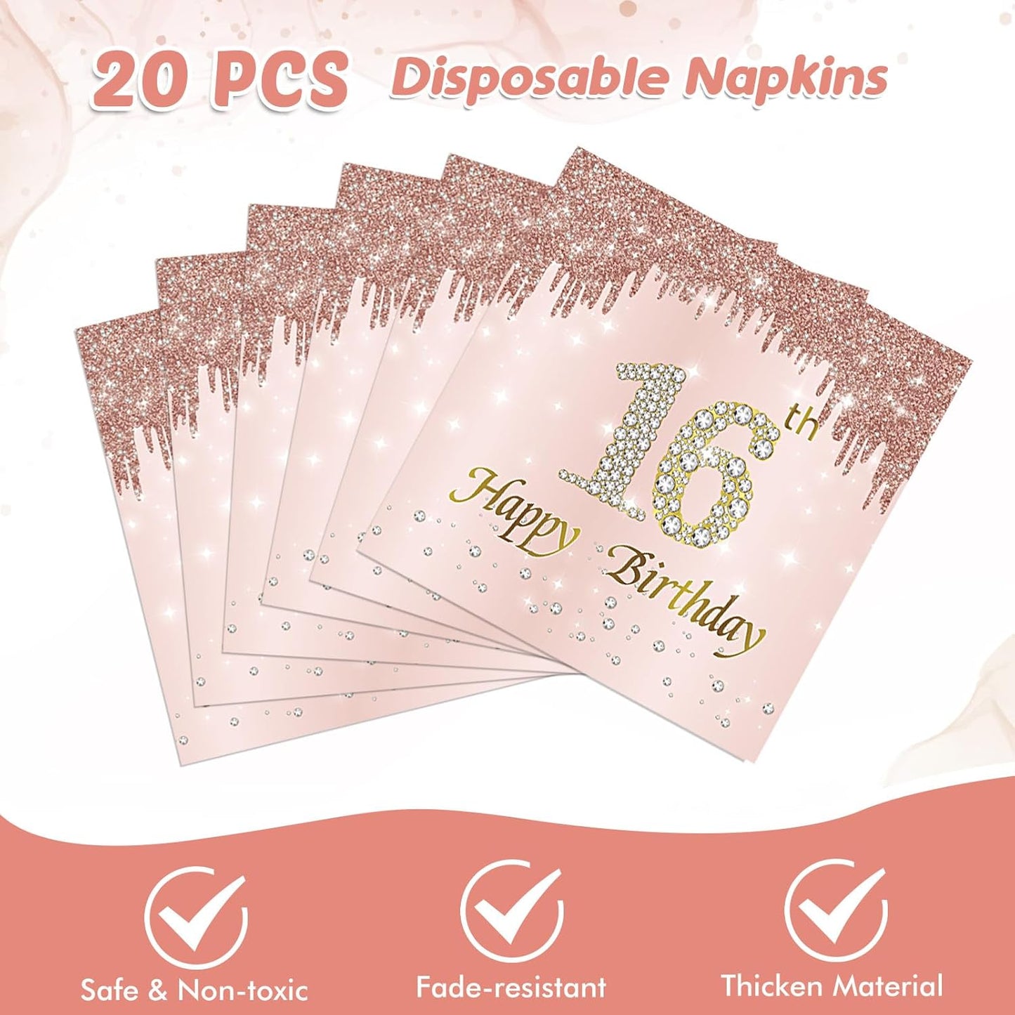 16th Birthday Party Decorations for Girls Pink Rose Gold Theme Birth Supplies Include 20 Plates 20 Napkins Sweet Sixteen Years Old Birthday Party Tableware for Girls Kids Children