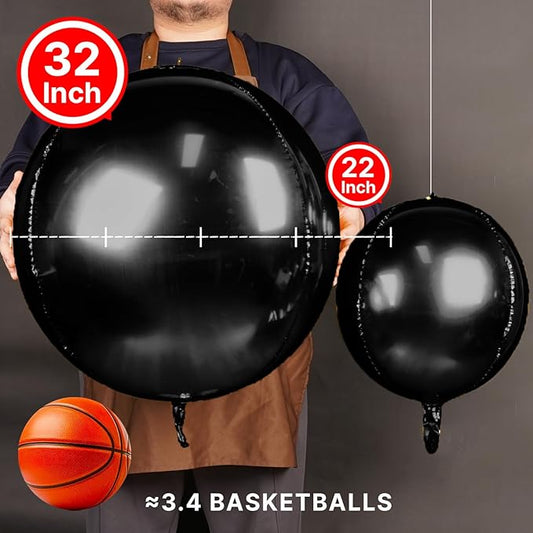 PartyWoo Black Foil Balloons 6pcs 32 Inch Large Round Foil Big Giant 4D Jumbo Inflatable Mirror Ball Mylar Balloons for Halloween Graduation Birthday Retirement Anniversary Party Decorations