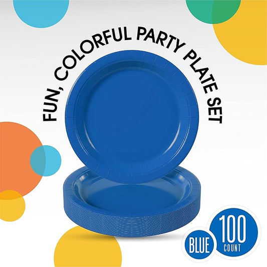 Exquisite Dark Blue Paper Plates Disposable Heavy Duty 7 Inch Dark Blue Disposable Plates For Party 100 Pcs Heavy Duty Paper Plate 350 GSM, Birthday Party Supplies Plate Set
