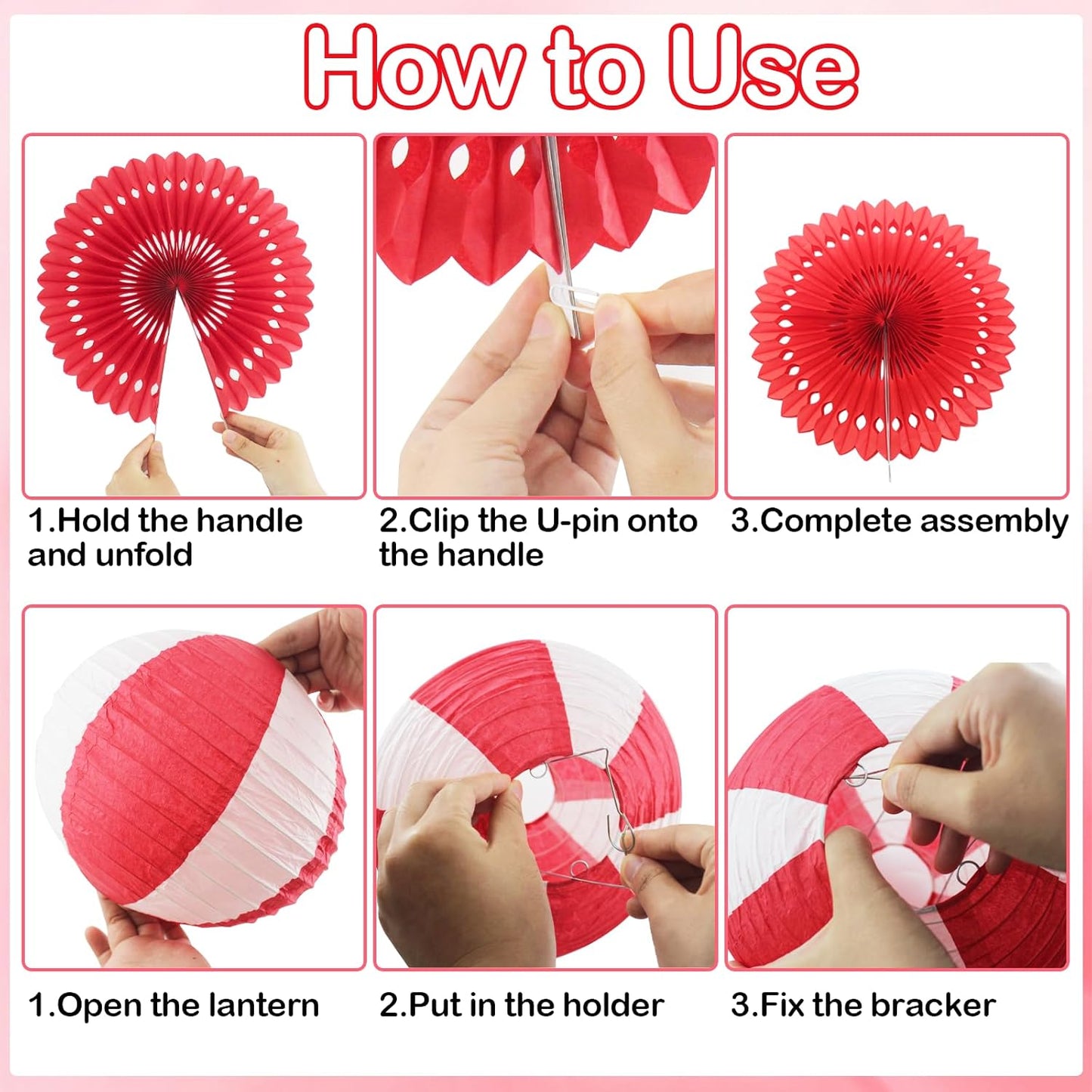 16 Pcs Picnic Party Decorations, Red and White Paper Lanterns & Hanging Paper Fans, Red Gingham Party Supplies for Picnic Carnival I Do BBQ Pizza Hot Dog,Italian Party Decor