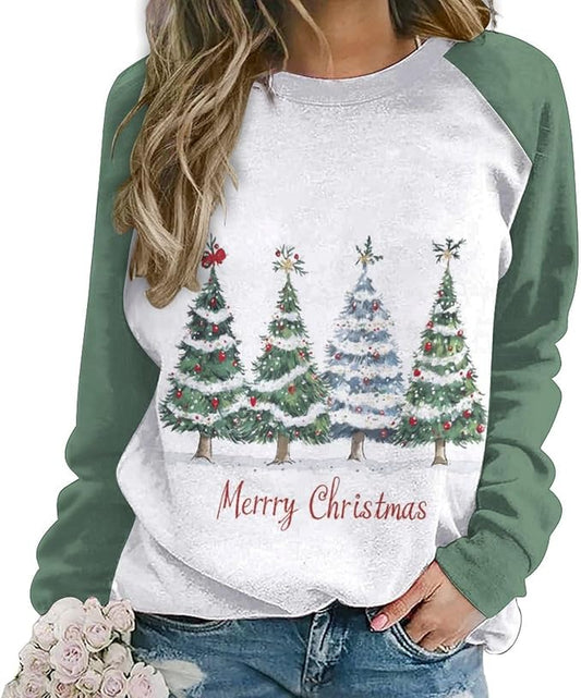 LOAIHA Christmas Sweatshirts for Women Christmas Tree Graphic Shirt Xmas Long Sleeve Merry Christmas Pullover Blouse