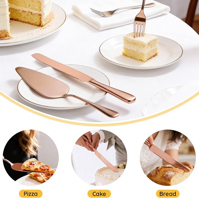 Suream Rose Gold Pie Server Spatula, 4 Pieces Cake Cutter Set for Wedding, Stainless Steel Pie Knife for Wedding Engagement Bridal Shower Gifts(11 Inch)