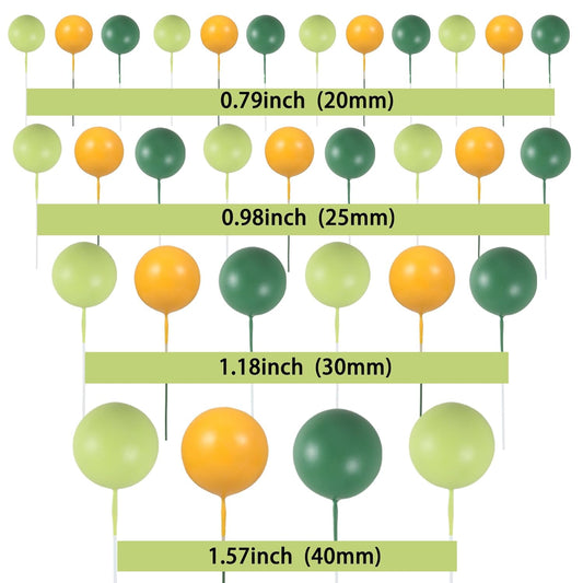 Gyufise 30Pcs Ball Cupcake Toppers Balls Cake Toppes Foam Balls Cupcake Picks DIY Mini Balloon Cake Inset Topper for Baby Shower Birthday Party Decorations Supplies Blackish Green Grass Green Yellow