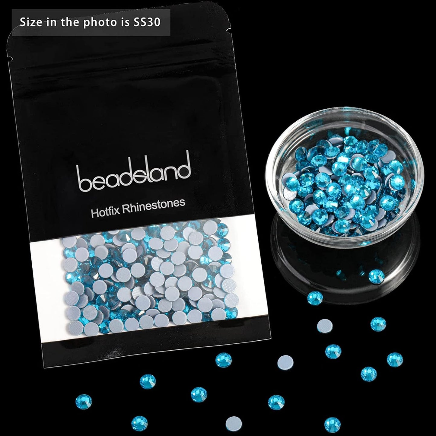 Beadsland Hotfix Rhinestones, 2880pcs Flatback Crystal Rhinestones for Crafts Clothes DIY Decorations, Indicolite, SS10, 2.7-2.9mm