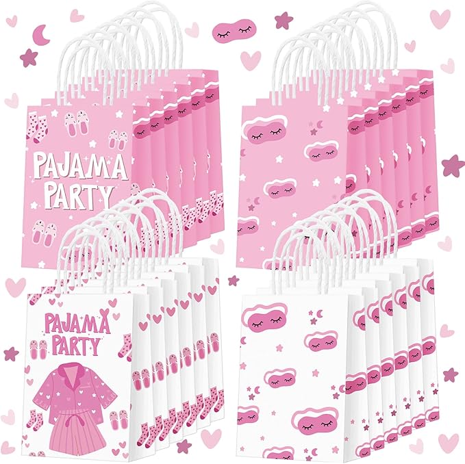 Outus 24 Pcs Sleepover Party Bags Slumber Glamper Pajama Favor Bags with Handle for Birthday Sleepover Party Favors