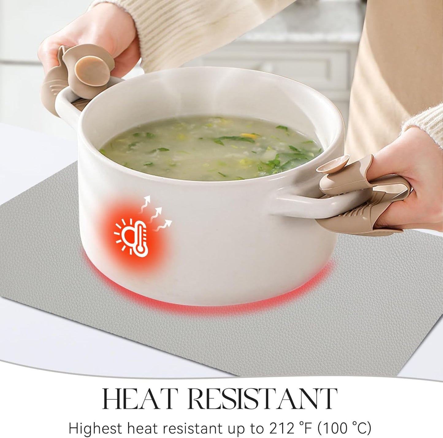 MOSAYT Vinyl Placemats Set of 8, Heat Resistant Place Mats 100% Waterproof Washable & Wipeable Faux Leather Reversible Table Mats for Kitchen Dining Party Indoor Outdoor, 12" x 17", Light Grey