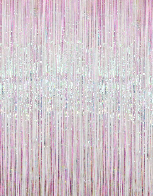 GOER 3.2 ft x 9.8 ft Metallic Tinsel Foil Fringe Curtains Party Photo Backdrop Party Streamers for Birthday,Graduation,New Year Eve Decorations Wedding Decor (4 Packs,Iridescent)