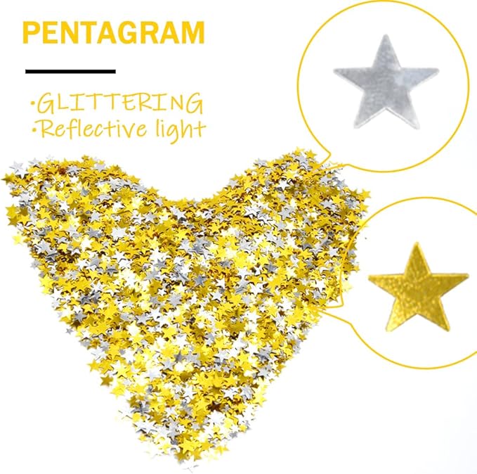 Ruidee 60g Star Confetti Metallic Foil Stars Table Confetti Metallic Foil Stars Sequin for Halloween Birthday Wedding Festival Party DIY(Gold/Silver)