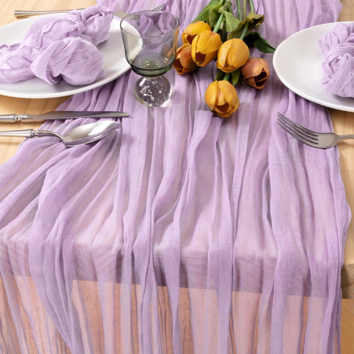 MLMC 12 Pack Lilac Purple Table Runner 10ft Rustic Gauze Lavender Cheese Cloth Table Runner 35x120 Inches for Fall Romantic Wedding Bridal Shower Baby Shower Birthday Decor