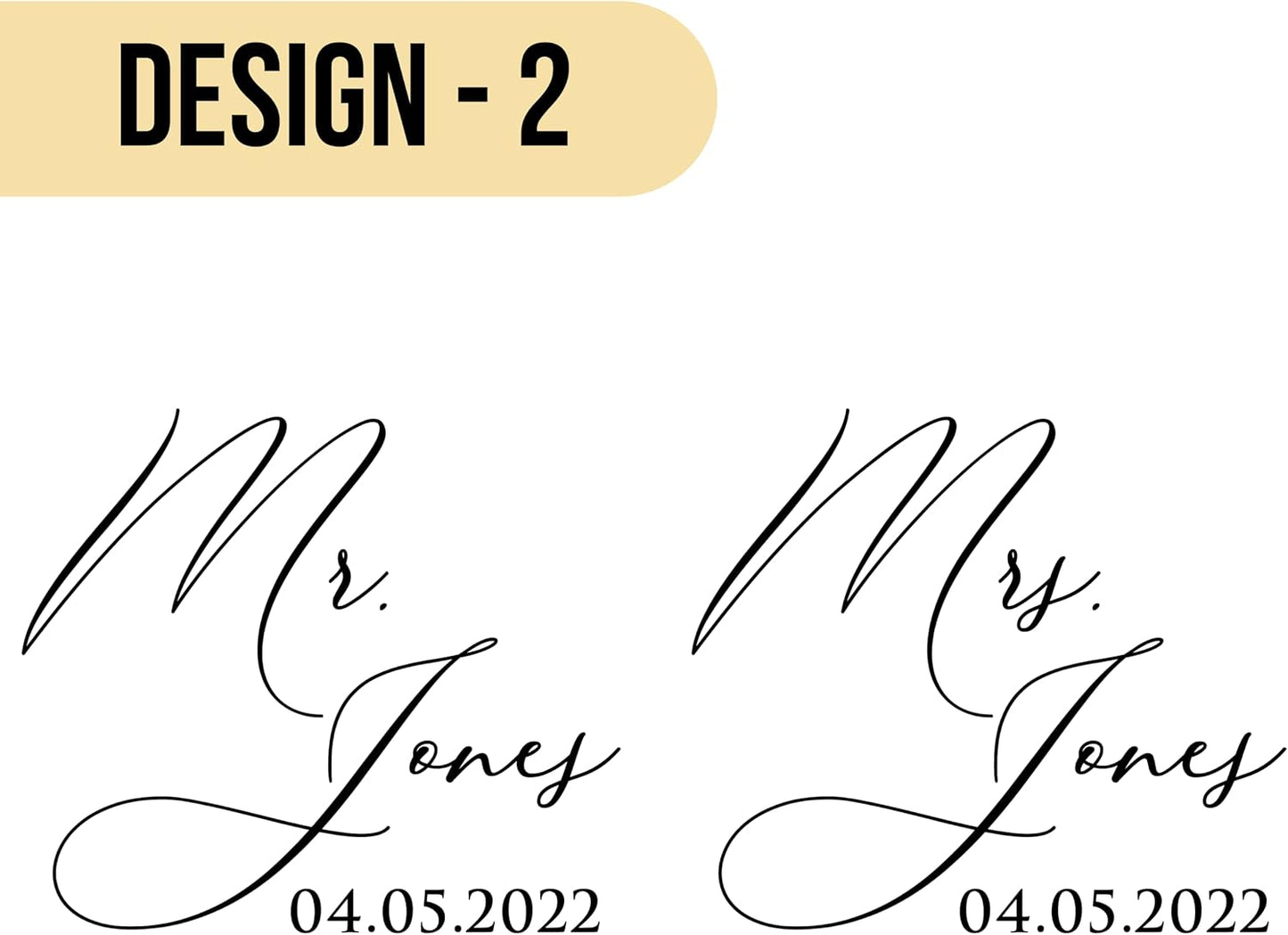 GIFTBYGIFTY Personalized Wedding Champagne Flutes for Bride and Groom- Set of 2, 7 oz, 2 Designs - Mr and Mrs Champagne Glasses for Engagement with Your Surname and Date - D2