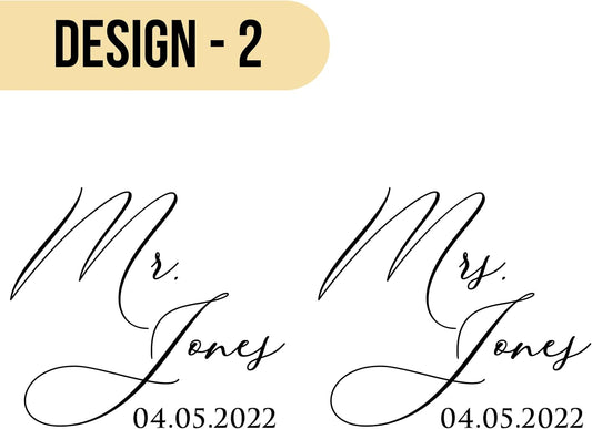GIFTBYGIFTY Personalized Wedding Champagne Flutes for Bride and Groom- Set of 2, 7 oz, 2 Designs - Mr and Mrs Champagne Glasses for Engagement with Your Surname and Date - D2