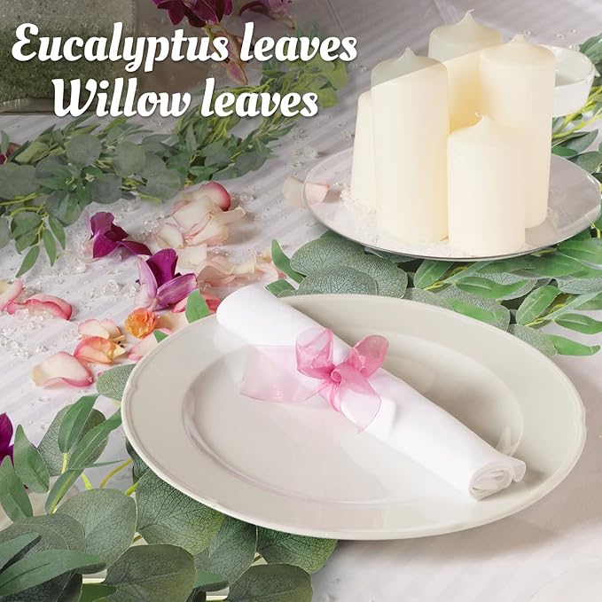 10 Pack Artificial Eucalyptus Garland with Willow Leaves 6.4 ft Artificial Greenery Vine Swag Faux Silver Dollar and Willow Leaves Garland for Wedding Table Runner Doorway Decoration Indoor Outdoor