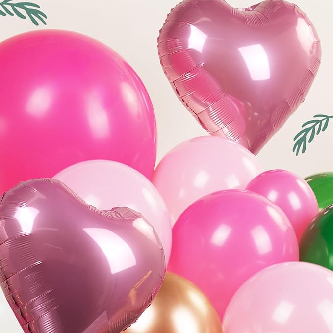 Spring Pink and Green Balloon Garland Arch Kit 151 Pcs with Heart Shape mylar Balloons for Spring Girl Baby Shower Fairy tale wonderlad wildflower baby in bloom theme Birthday Party Decorations