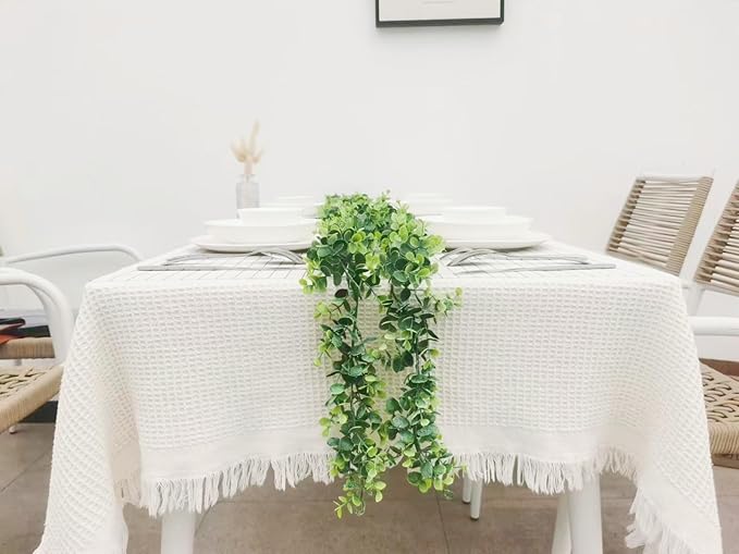 Vines Faux Eucalyptus Garland Plant, Artificial Vines Hanging Eucalyptus Leaves Greenery Garland for Wedding Backdrop Arch Wall Decor Fake Vines,Leaf 5.9 FT UV Indoor Outdoor(2 Pack)