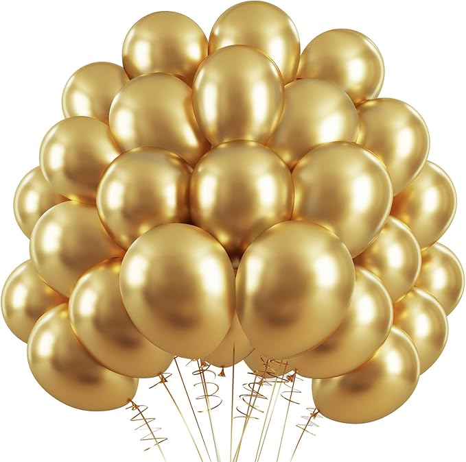 RUBFAC 120pcs Balloons for Birthday Baby Shower Graduation Anniversary Wedding Party Supplies Garland Arch Decoration,12 Inches,Gold