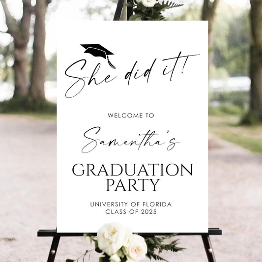 Personalized Graduation Party Welcome Sign, Graduation Decorations Senior 2025 Sign, Graduation Signs Class Of 2025, High School, College Graduation, Congrats Grad Sign, She Did It Graduation Sign