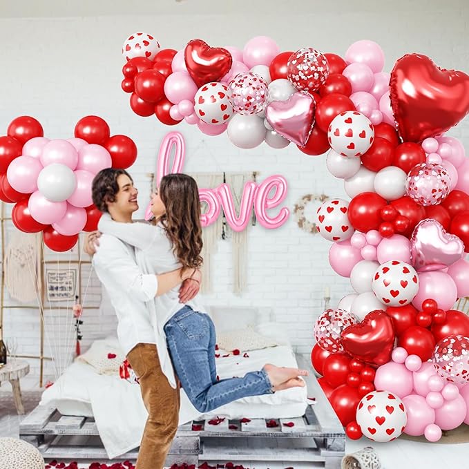 Mothers Day Balloon Arch Garland Kit, Pink Red White Latex Balloon with Happy Mother Day Love Heart Mylar Foil Balloons for Motherday Best Mon Ever Wedding Anniversary Birthday Party Decorations