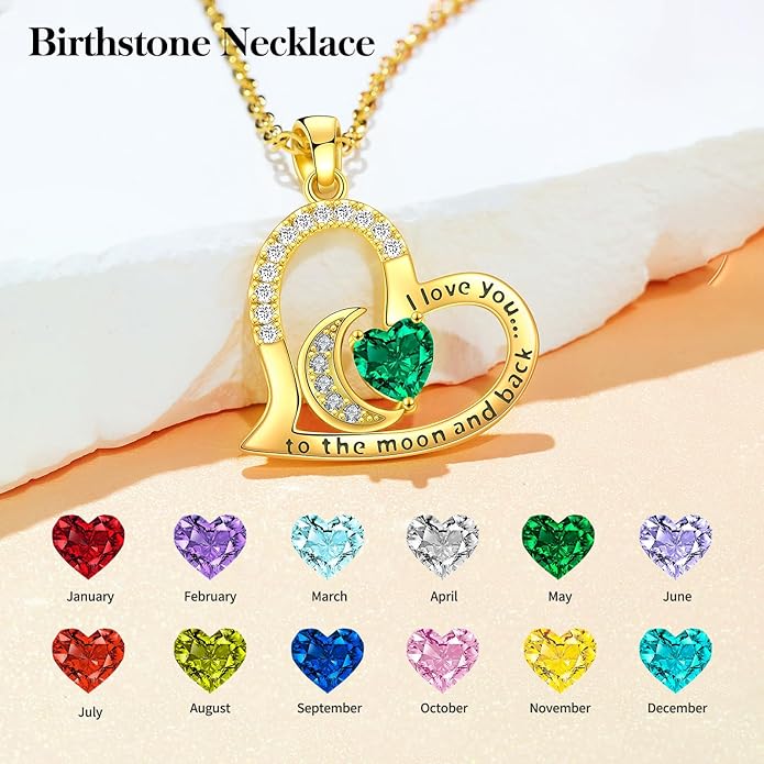 Anniversary Necklace for Women Birthstone Jewelry for Wife Gifts for Her Wife Birthday Gift Ideas Anniversary for Girlfriend I love you to the moon and back Necklaces Filled 925 Sterling Sliver