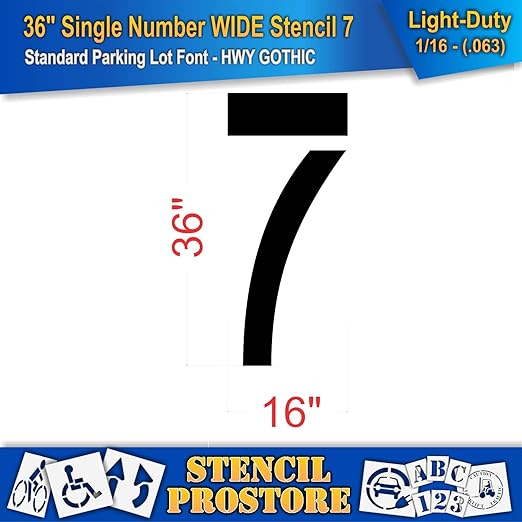 Pavement Stencils - 36 inch Single Number Stencil (Wide) - 7-36" x 16" x 1/16" (63 mil) - Light-Duty